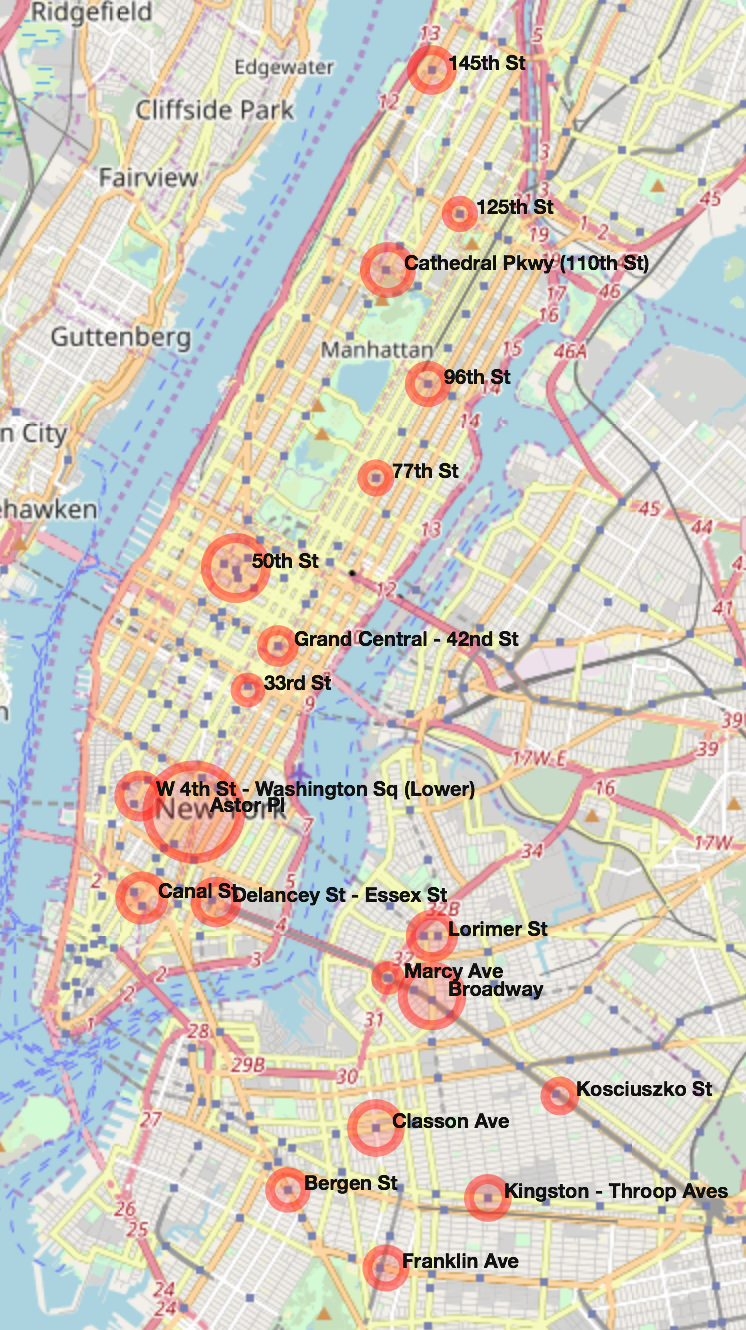 Top 20 subway stations Map